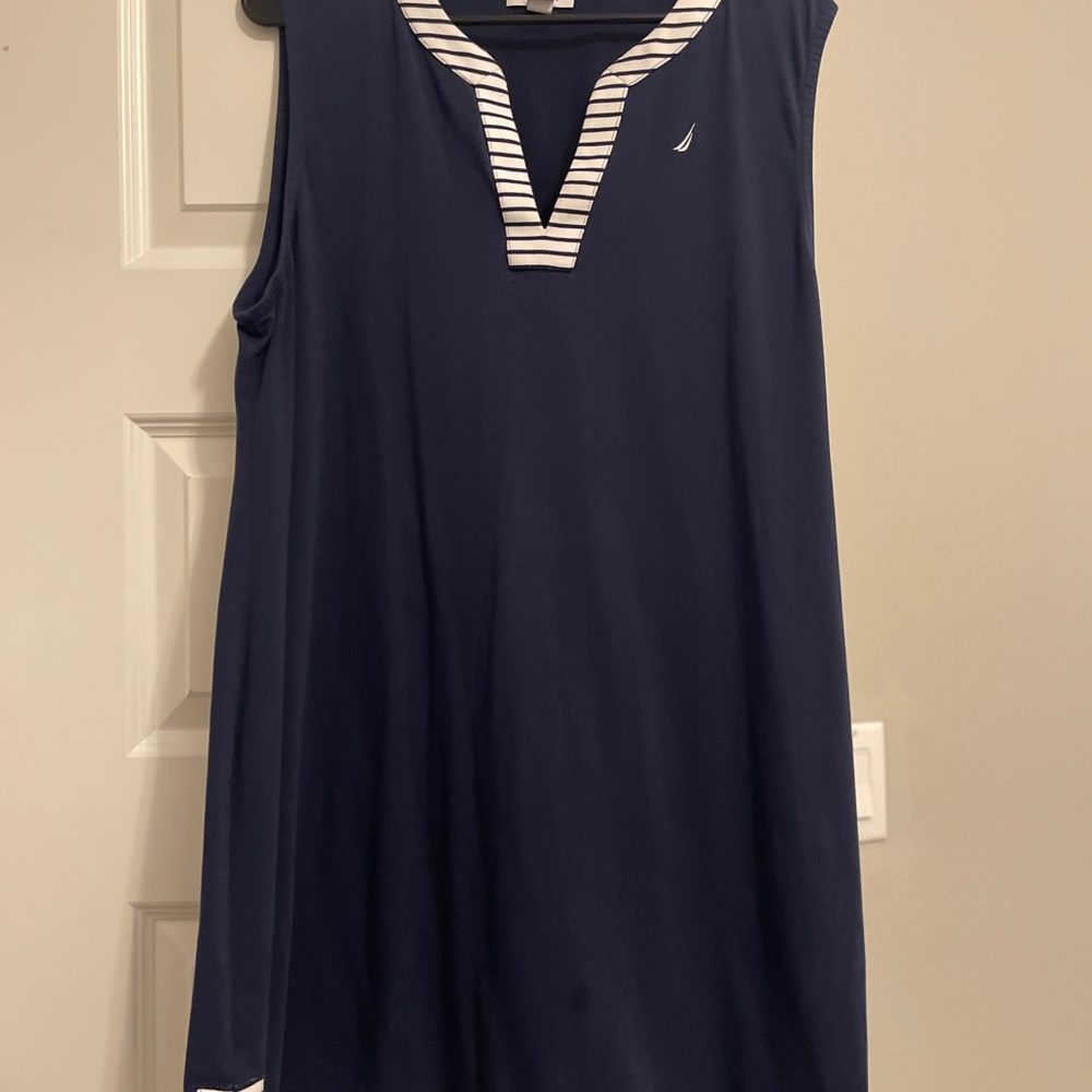 Nautica Navy Tank Top with Striped V-Neck